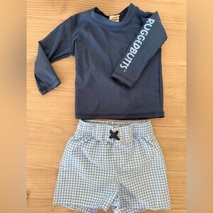 RuggedButts Navy Rash Guard and Blue Checkered Shorts